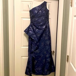 Teri Jon by Rickie Freeman one shoulder metallic jacquard gown